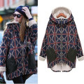 Plus Size Winter Overcoat Langarm Loose Red Check Quilted Pullover mit Wildleder Hoodies